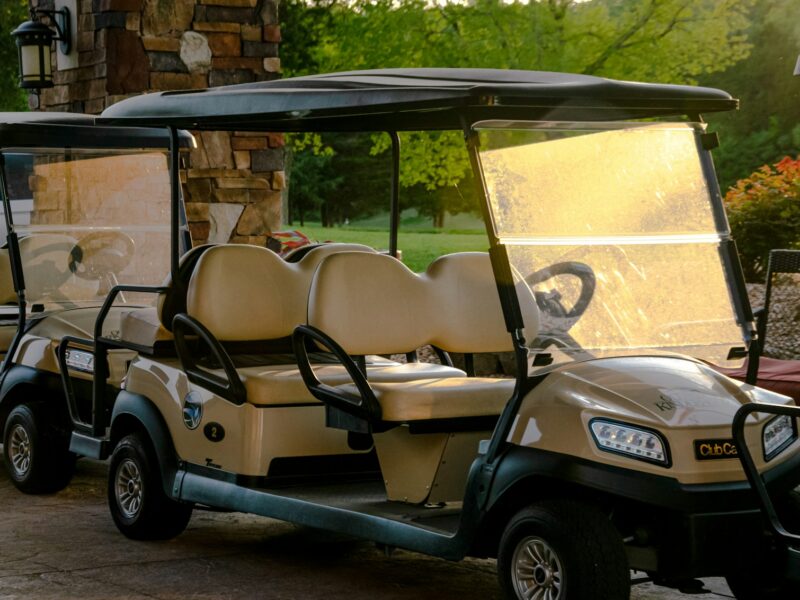 white and black golf cart