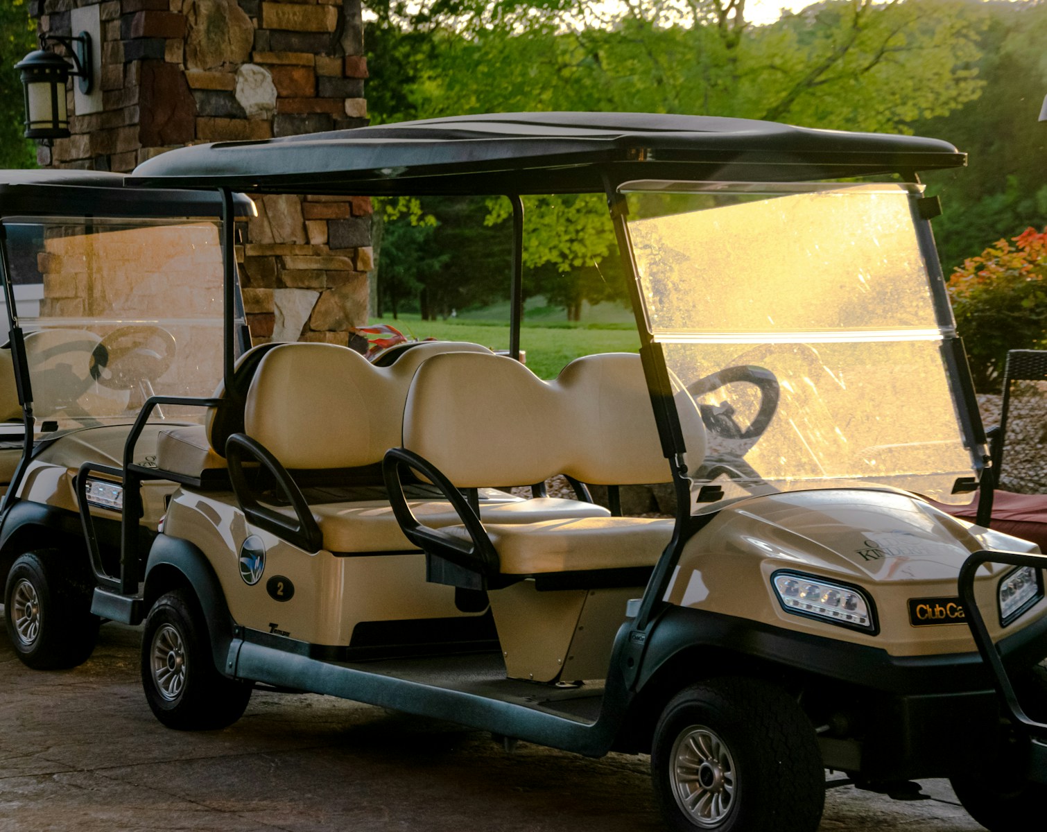 white and black golf cart